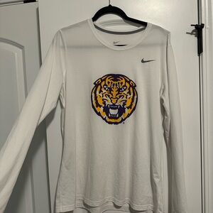 Nike LSU White Long Sleeve Shirt with Tiger Logo